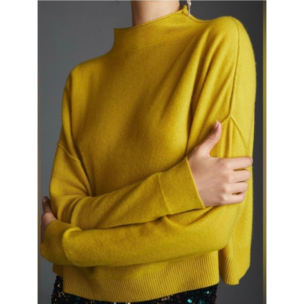 Pilcro Anthropologie Mustard Yellow 100% Cashmere Mock Neck Sweater XL
